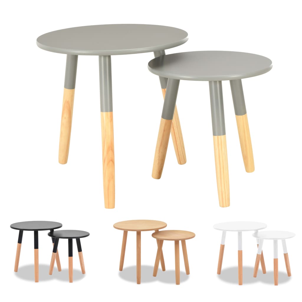 vidaXL Side Table Set of 2 Round End Sofa Table Coffee Table Solid Pinewood-14