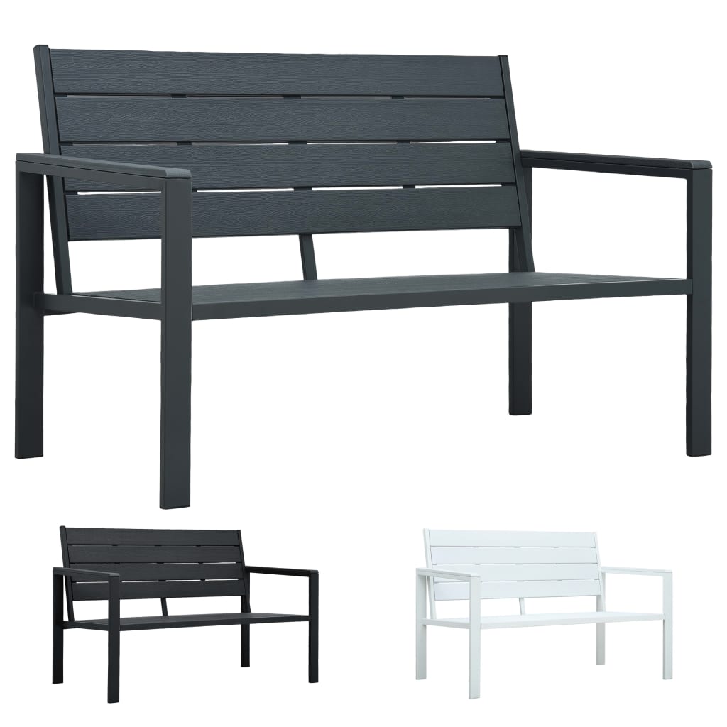 vidaXL Outdoor Patio Bench Garden Chair Bench with Armrests HDPE Wood Look-11