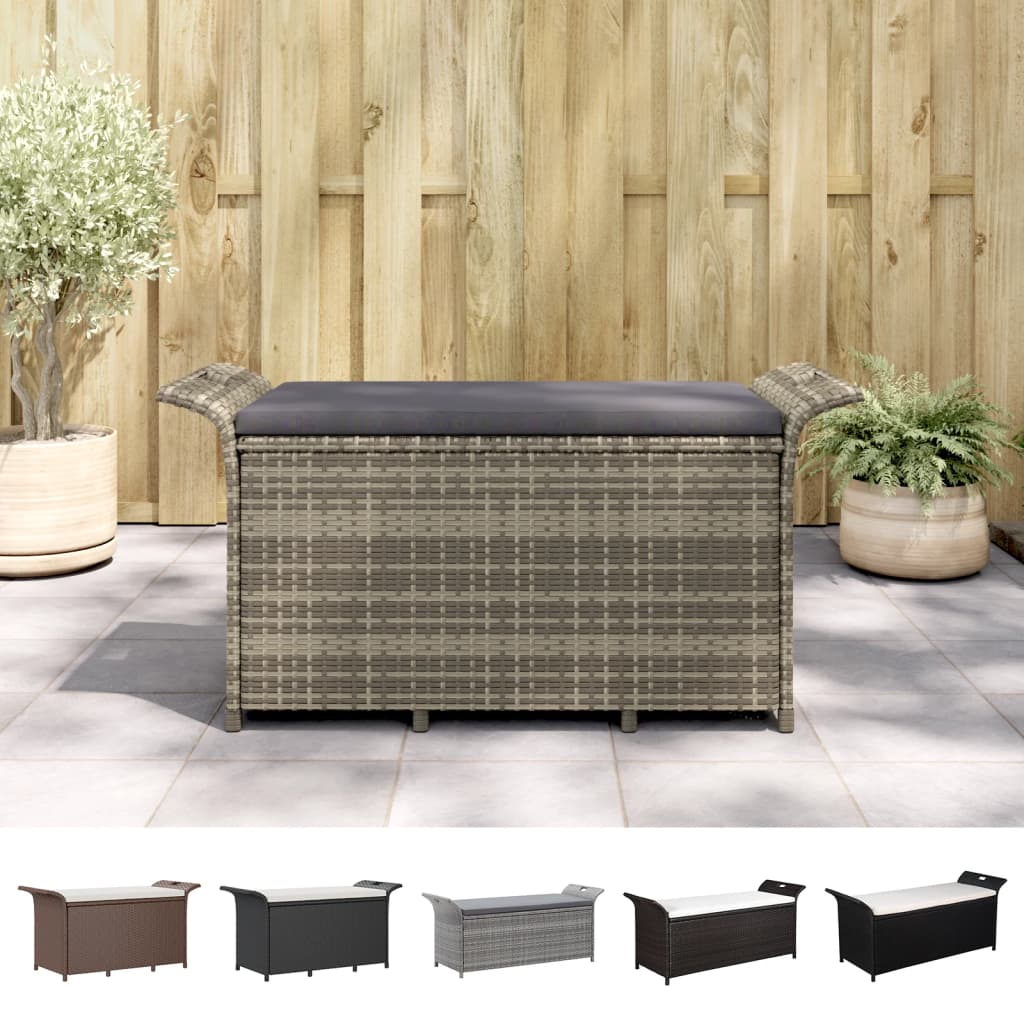 vidaXL Outdoor Storage Bench Patio Rattan Storage Box with Cushion Poly Rattan-6