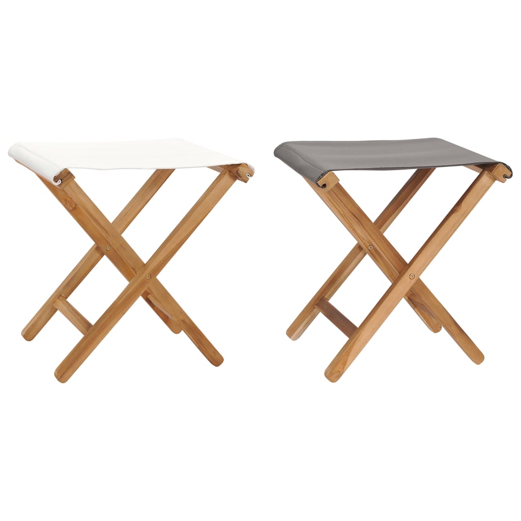 vidaXL Folding Chairs 2 Pcs Patio Stool for Camping Solid Wood Teak and Fabric-0