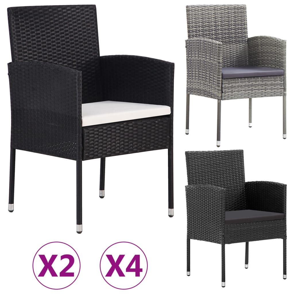 vidaXL Patio Chair 2 Pcs Patio Rattan Dining Chair with Cushions Poly Rattan-7