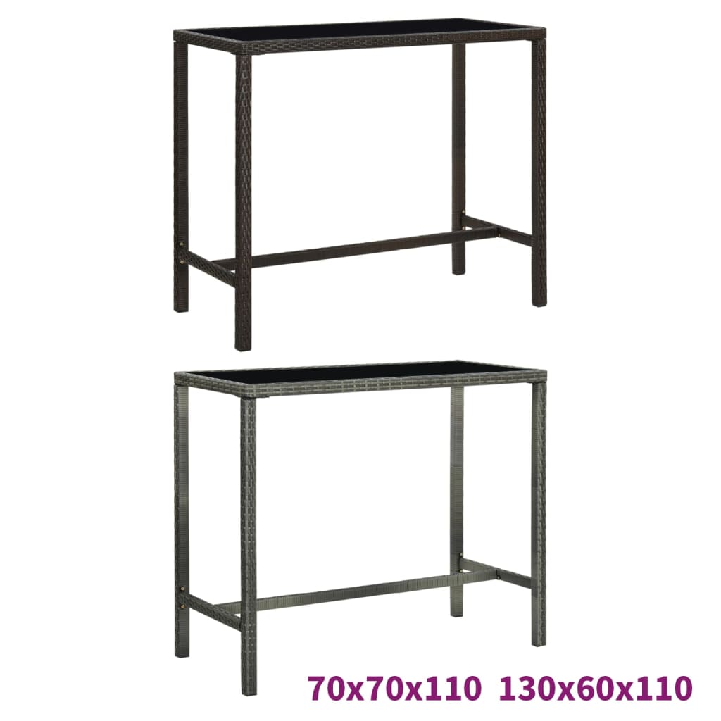 vidaXL Bar Table Outdoor Pub Counter Height Table with Glass Top PE Rattan-1