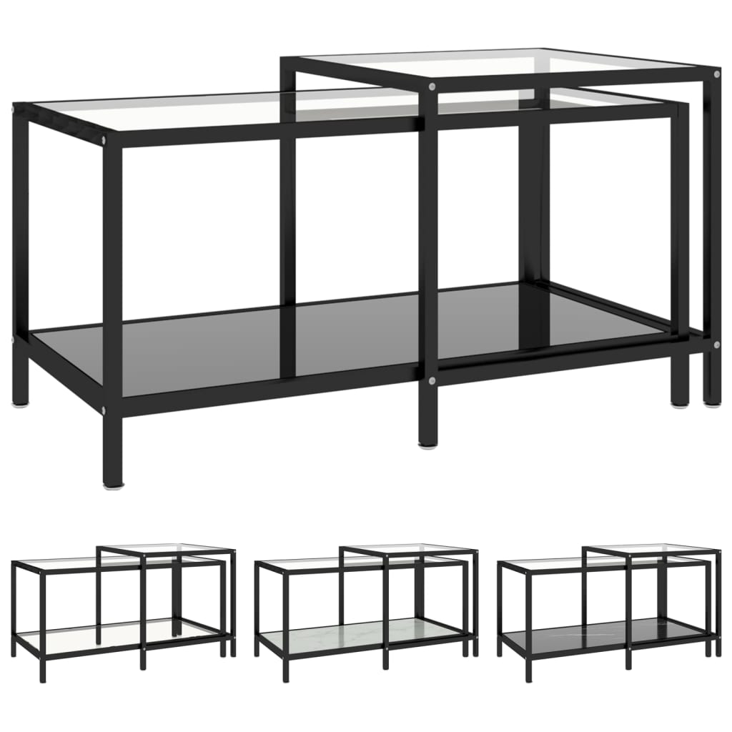 vidaXL Tea Tables Accent Coffee Side Table 2 Pcs Tempered Glass Transparent-2