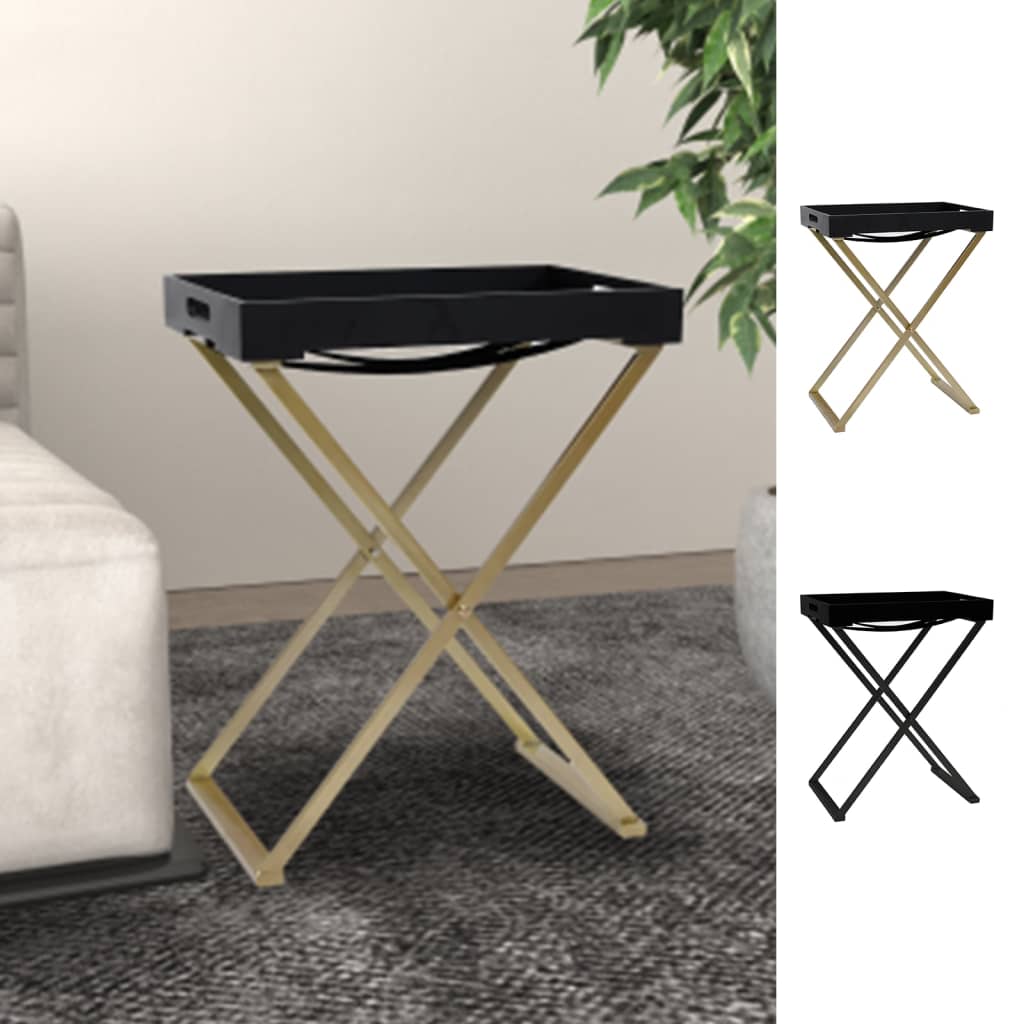 vidaXL Folding Table Accent Foldable End Table with Iron Frame Gold and MDF-2