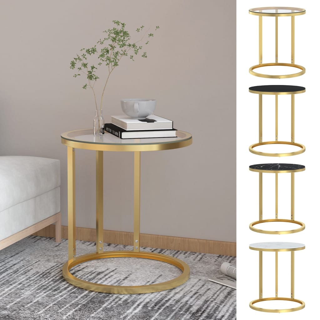 vidaXL Side Table Accent Round Coffee Table Furniture Marble Tempered Glass-5