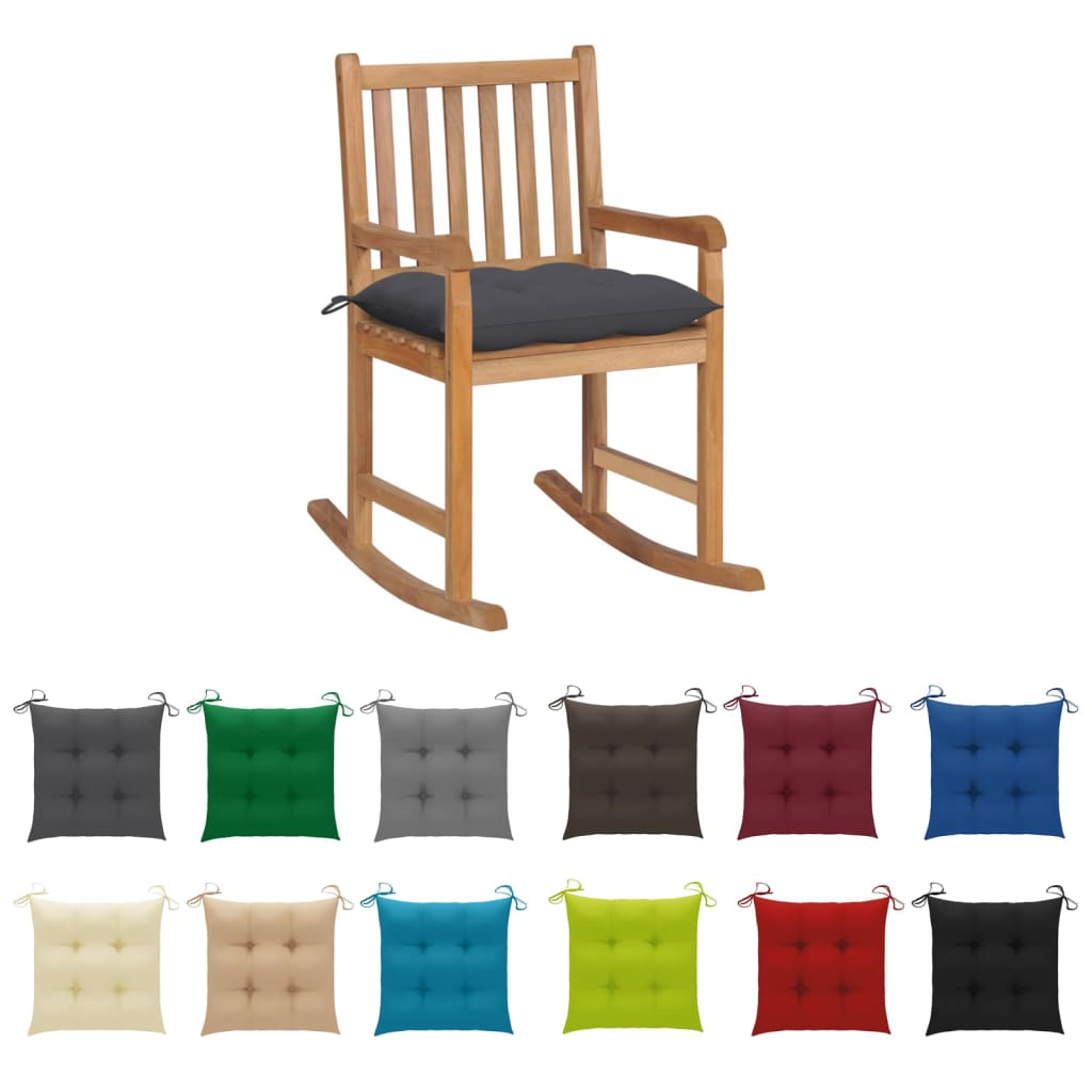 vidaXL Rocking Chair with Anthracite Cushion Solid Teak Wood-39