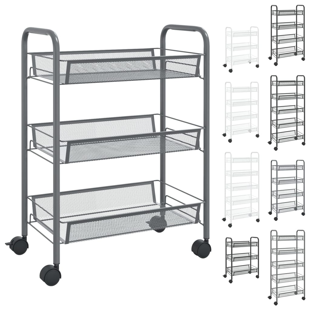 vidaXL Kitchen Trolley Rolling Storage Utility Cart with Mesh Baskets Iron-12