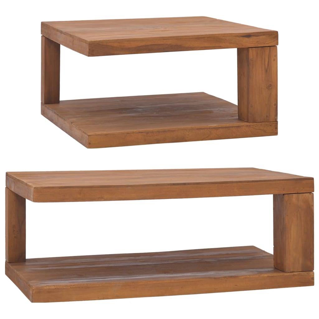vidaXL Teak Wood Coffee Table Furniture 35.4"x19.7"x13.8"/25.6"x25.6"x13"-12