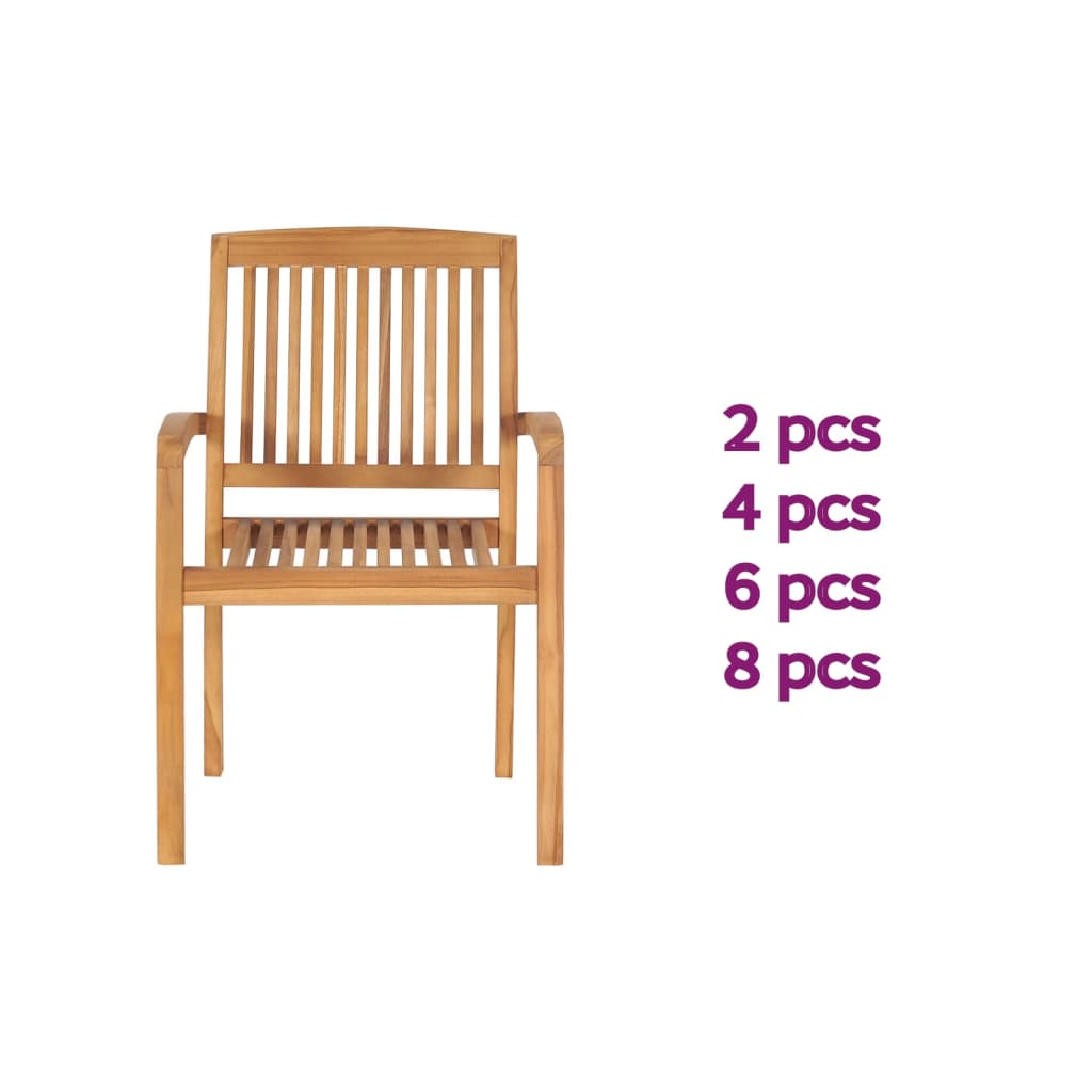vidaXL 1/2x Solid Teak Wood Stacking Garden Dining Chair Patio Lounge Seating-6