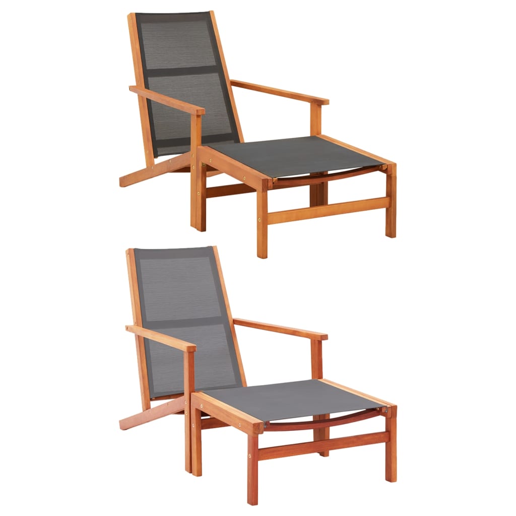 vidaXL Patio Chair Lounge Chair with Footrest Solid Wood Eucalyptus&Textilene-19