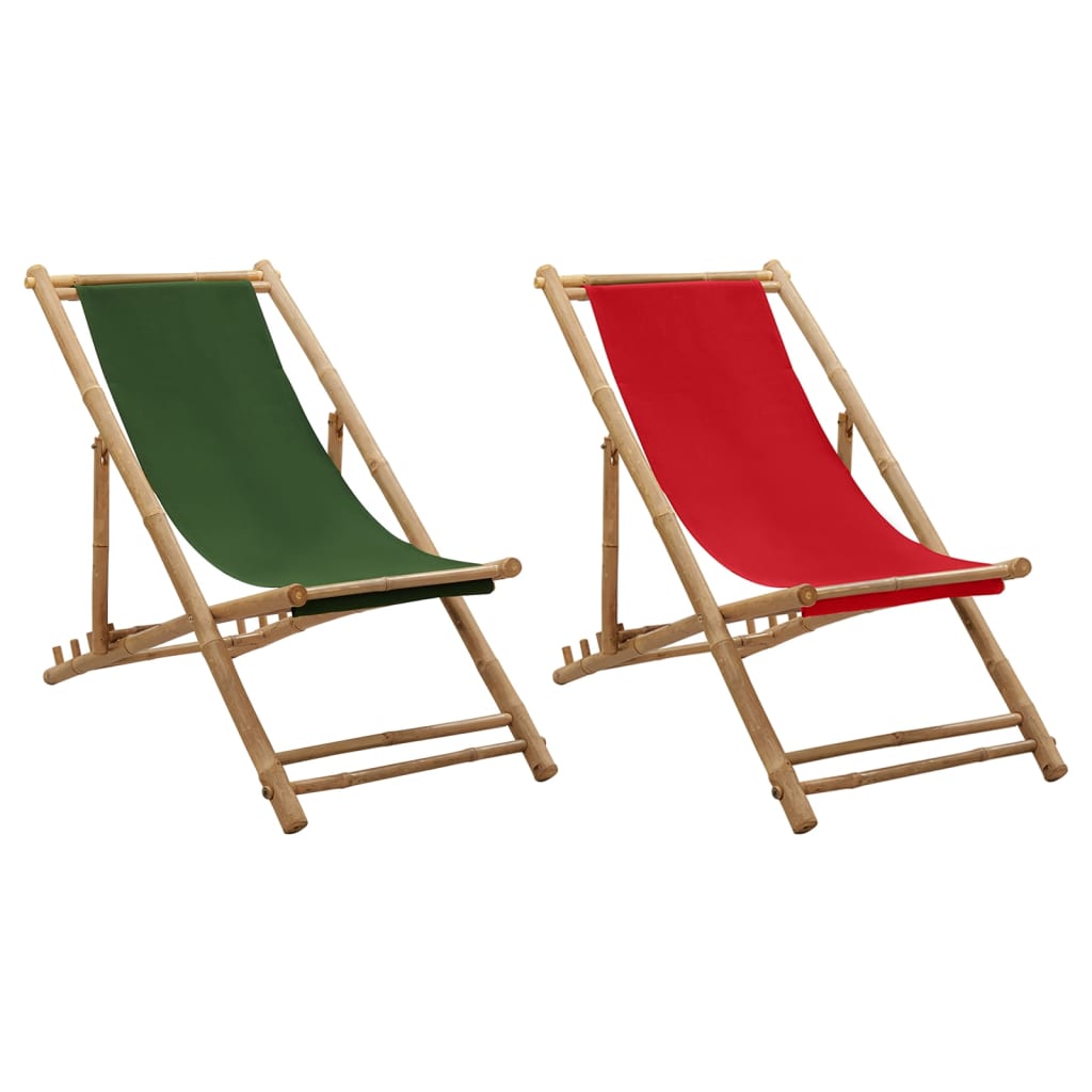 vidaXL Deck Chair Patio Sling Chair for Balcony Deck Porch Bamboo and Canvas-9