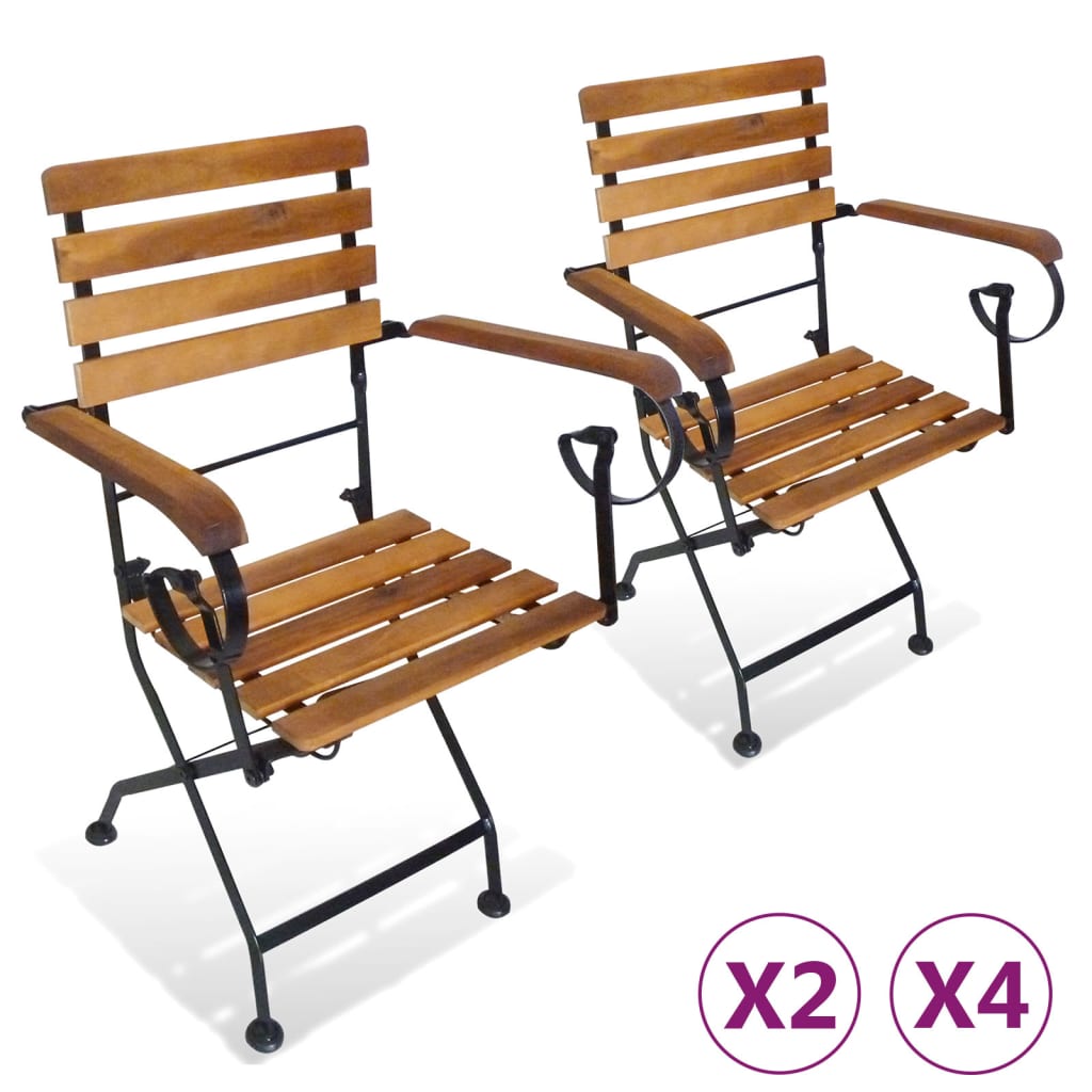 vidaXL Patio Folding Chairs 4 Pcs Bistro Chair Steel and Solid Wood Acacia-3