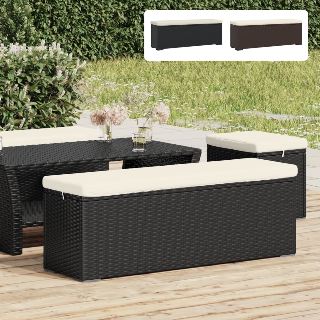 vidaXL Ottoman Bench with Cushion Outdoor Wicker Dining Bench Poly Rattan-2