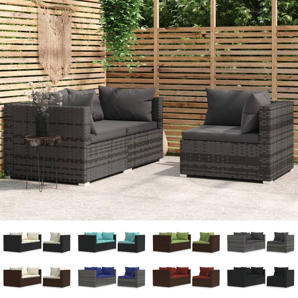 vidaXL 3 Piece Patio Lounge Set with Cushions Black Poly Rattan-0