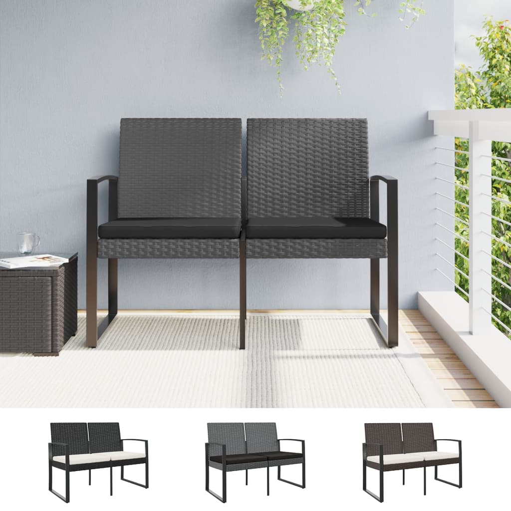 vidaXL Outdoor Bench 2-Seater Bench with Cushions for Porch Deck PP Rattan-7