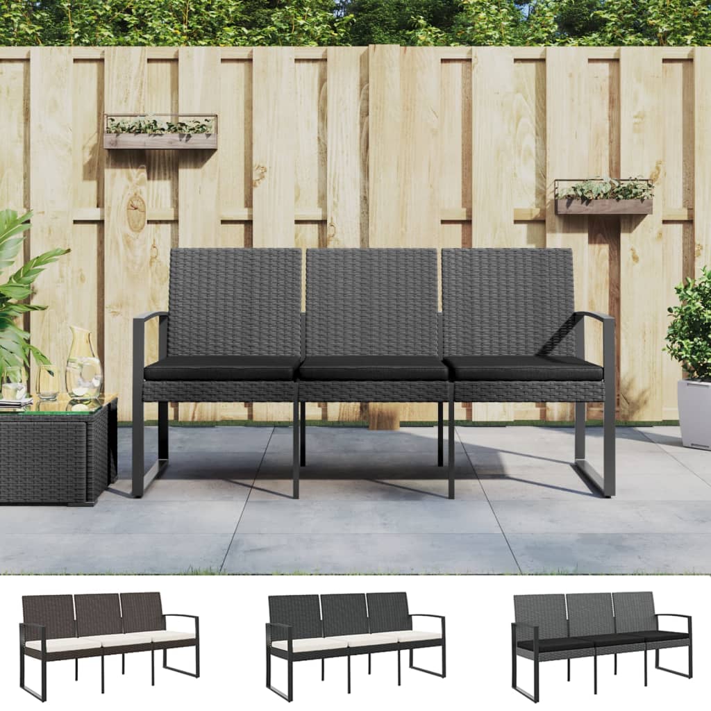 vidaXL Outdoor Bench 3-Seater Bench with Cushions for Porch Deck PP Rattan-8