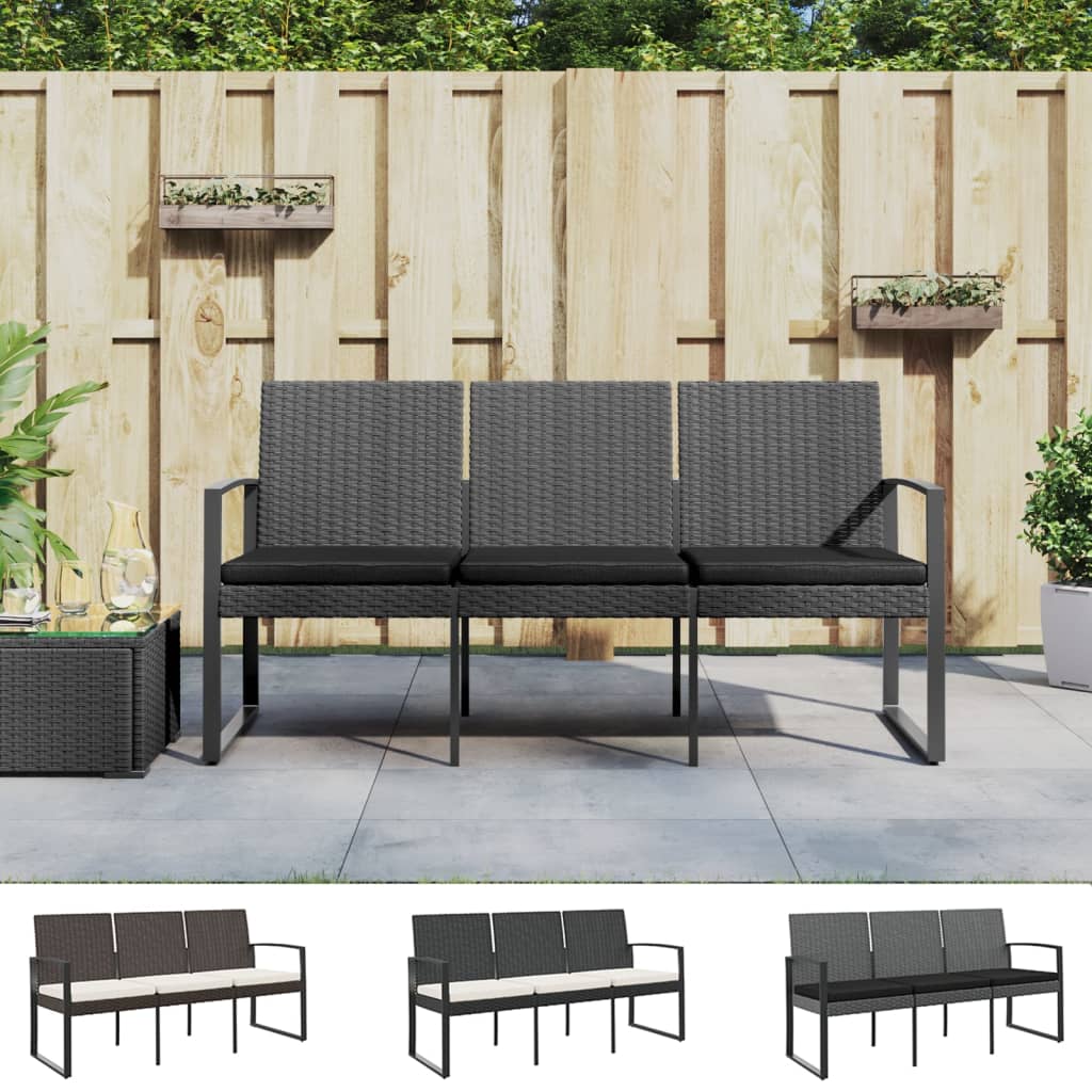 vidaXL Outdoor Bench 3-Seater Bench with Cushions for Porch Deck PP Rattan-8