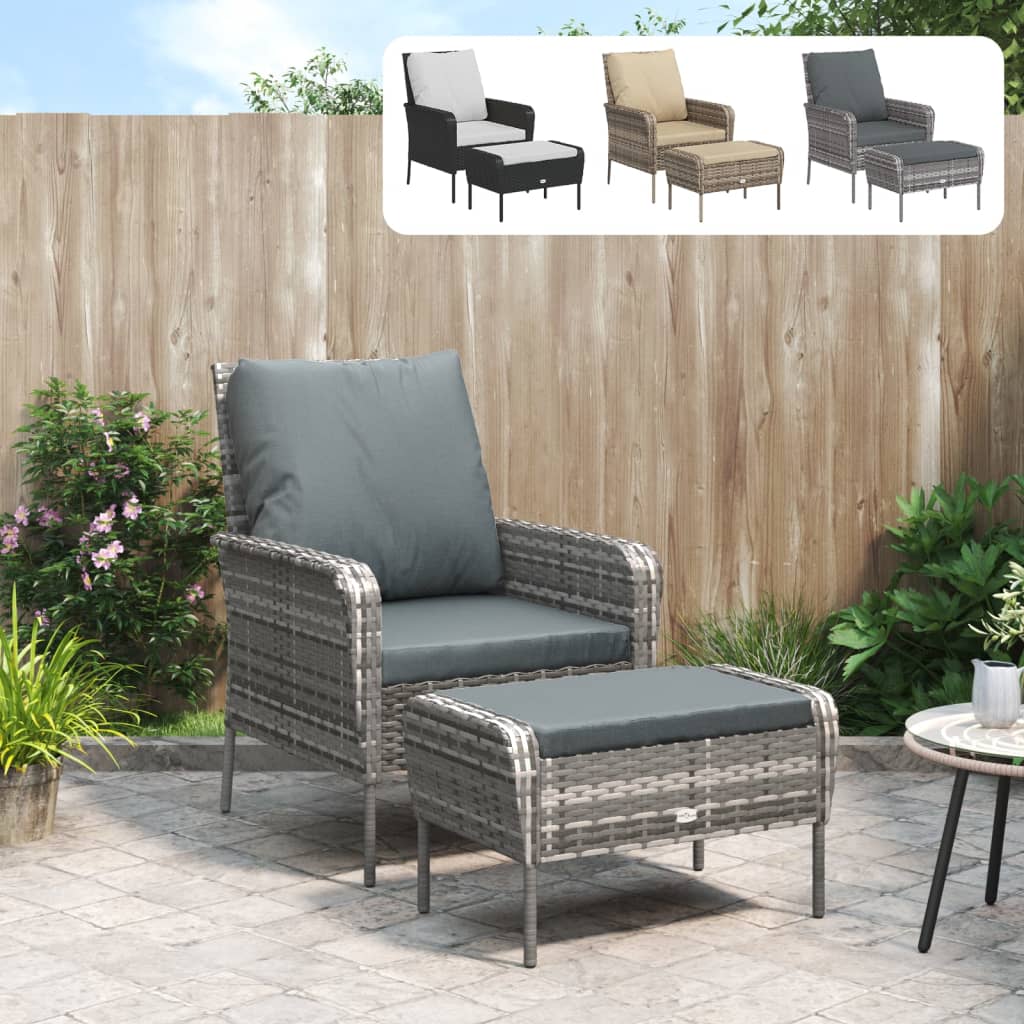 vidaXL Patio Chair Patio Furniture Seating Lawn Chair with Stool Poly Rattan-24