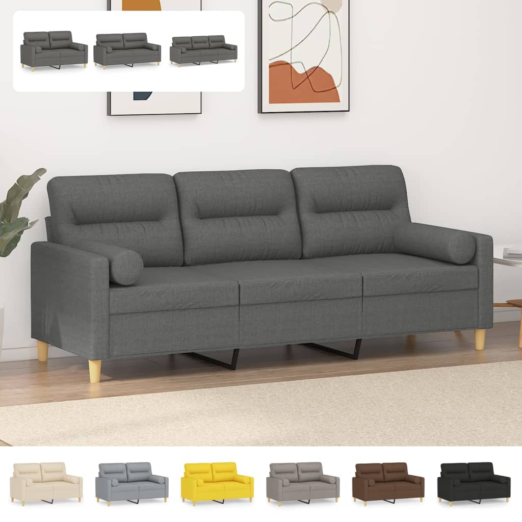 vidaXL Sofa Accent Upholstered 3-Seater Sofa Couch with Throw Pillows Fabric-1