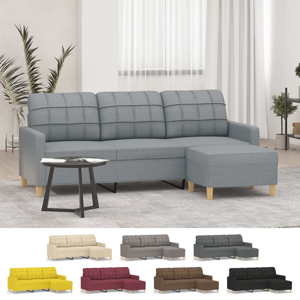vidaXL Sofa Accent Upholstered 3-Seater Sofa Settee with Footstool Fabric-11