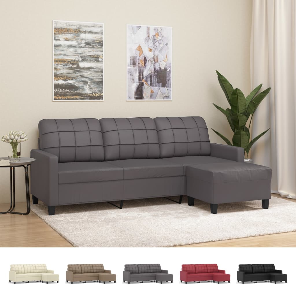 vidaXL Sofa Accent 3-Seater Couch Sofa Armchair with Footstool Faux Leather-8