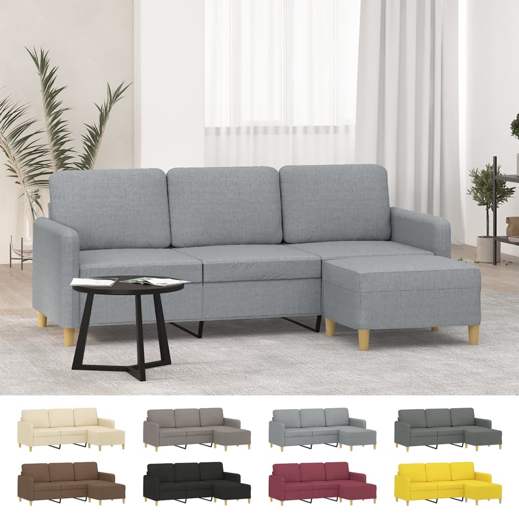vidaXL Sofa 3-Seater Couch Sofa Armchair with Footstool for Living Room Fabric-1