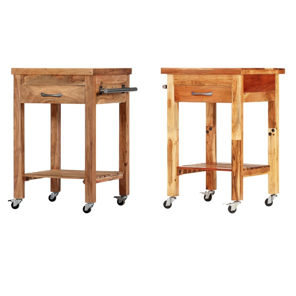 vidaXL Kitchen Cart Wooden Rolling Kitchen Trolley Stand Solid Wood Acacia-9