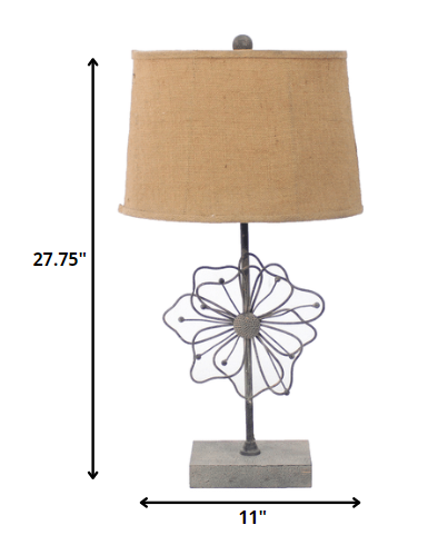 28" Distressed Gray Metal Novelty Bedside Lamp With Khaki Drum Shade
