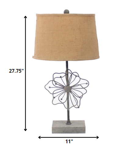 11 X 15 X 27.75 Tan Country Cottage With Blooming Flower Pedestal - Table Lamp