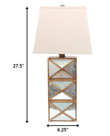 28" Distressed Gold And Silver Metal Bedside Lamp With Beige Shade