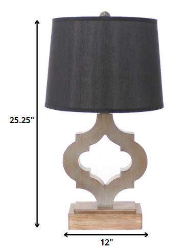 25" Distressed Brown Wood Novelty Bedside Lamp With Black Drum Shade