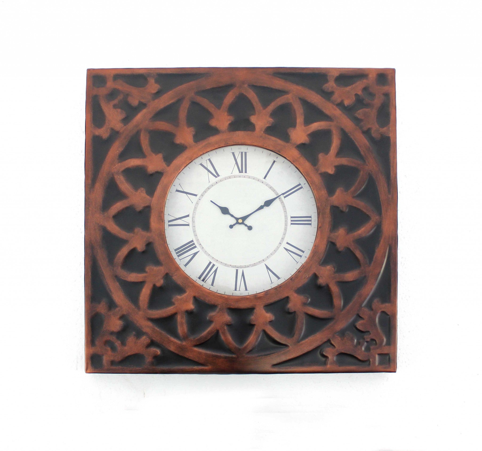 23" Square Bronze Glass Analog Wall Clock