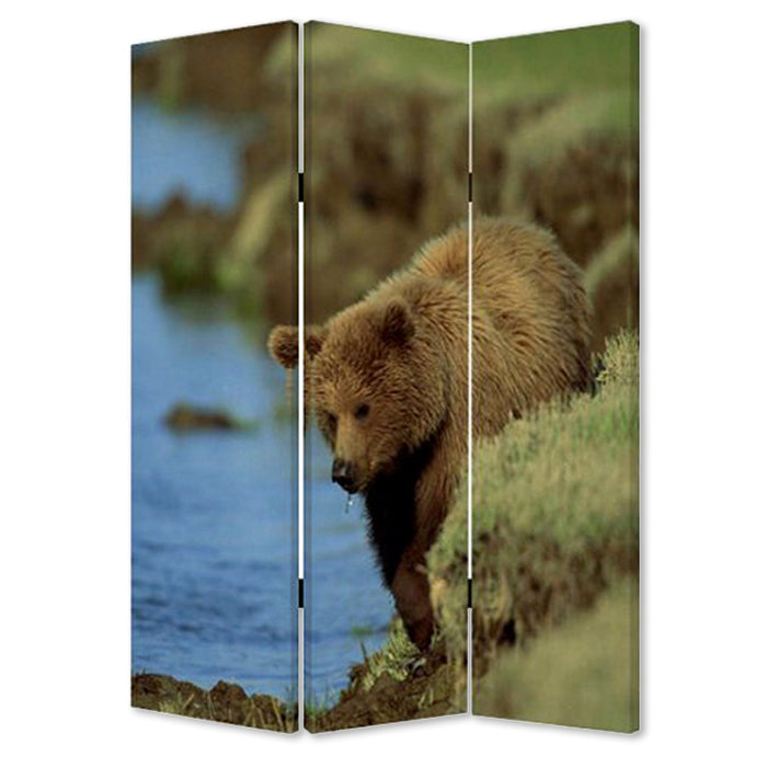 48" X 72" Multi Color Wood Canvas Bear  Screen