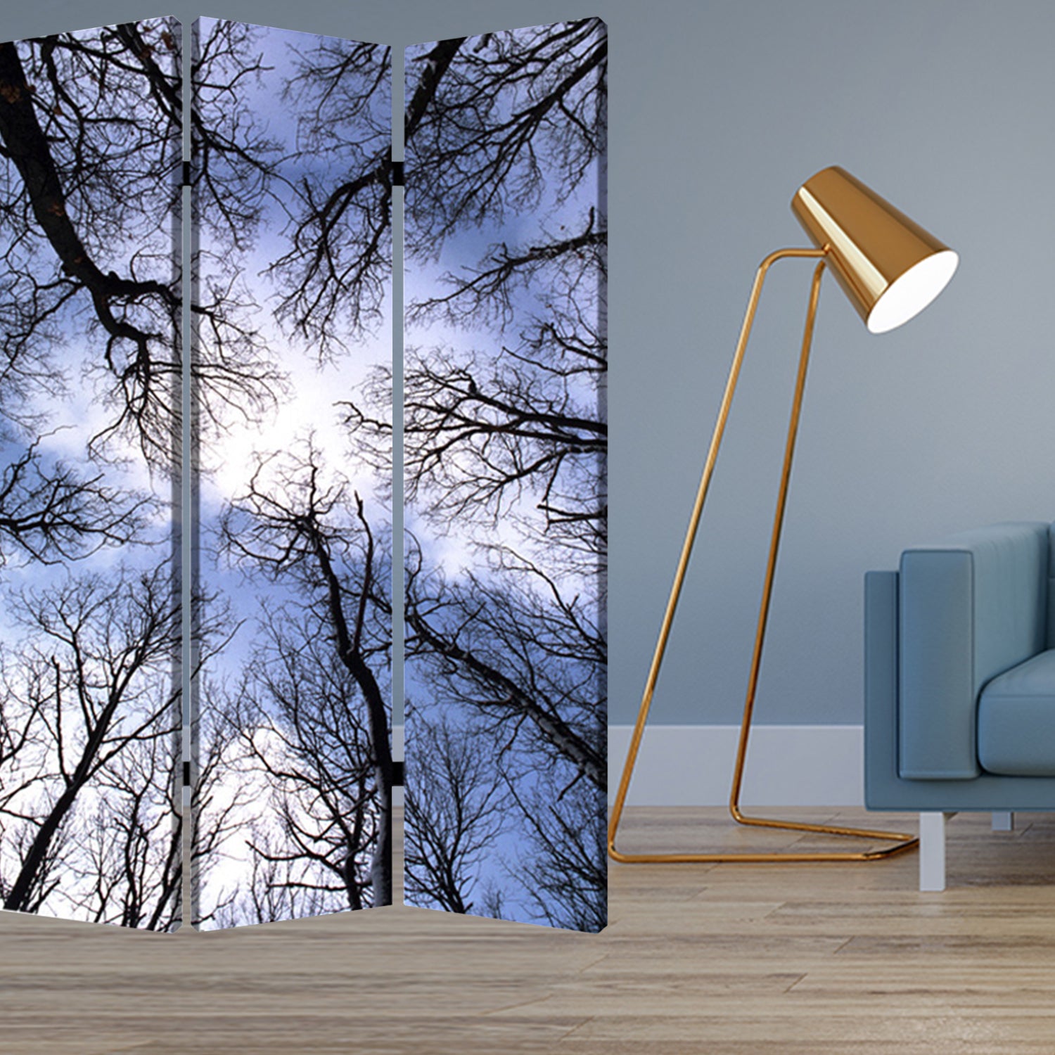 48" X 72" Multi Color Wood Canvas Forest  Screen