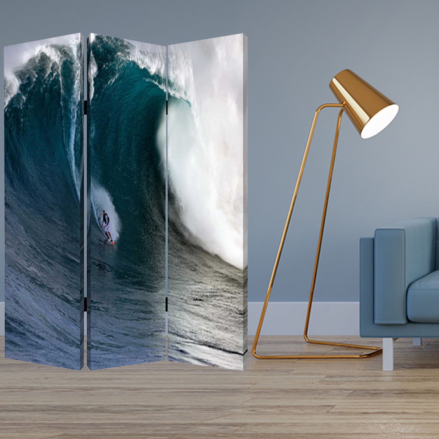 48 X 72 Multi Color Wood Canvas Wave  Screen