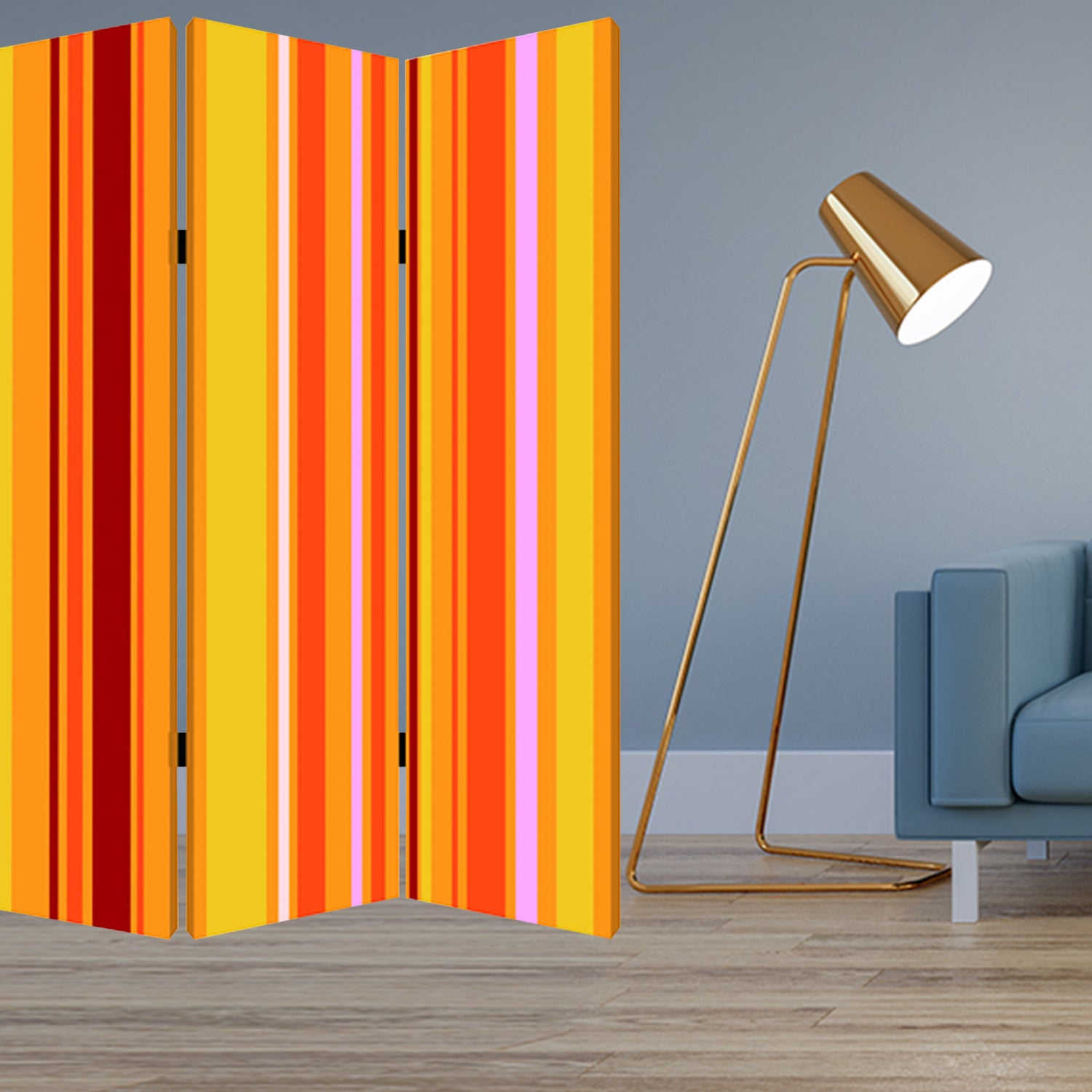 48 X 72 Multi Color Wood Canvas Deep Saffron  Screen