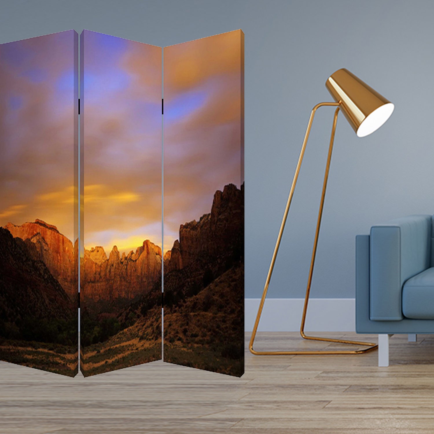 48 X 72 Multi Color Wood Canvas Desert  Screen