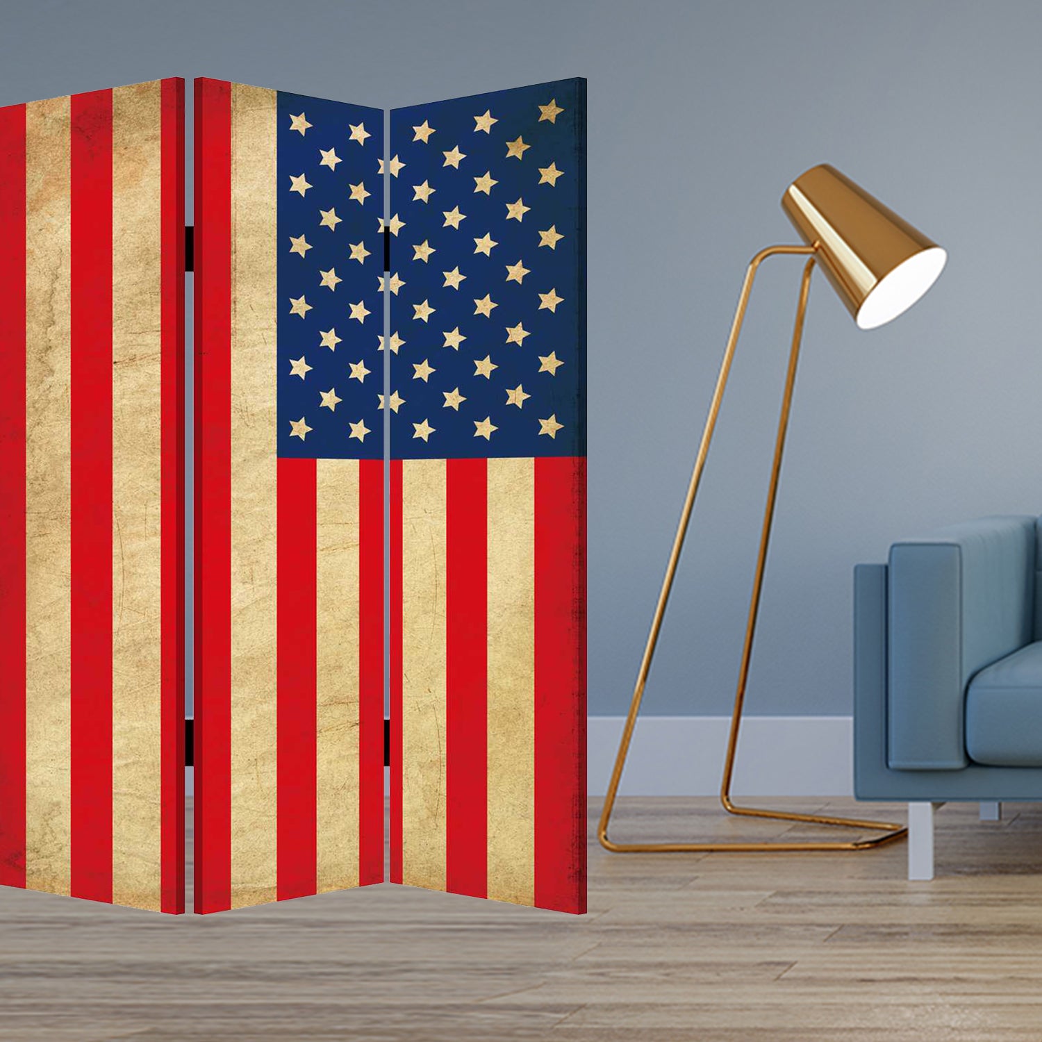 48 X 72 Multi Color Wood Canvas American Flag  Screen
