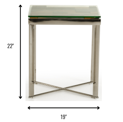 22" Mosaic Wood  Steel  And Glass End Table