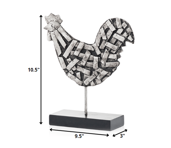 3" X 9.5" X 10.5" Silver And Black Strap Rooster