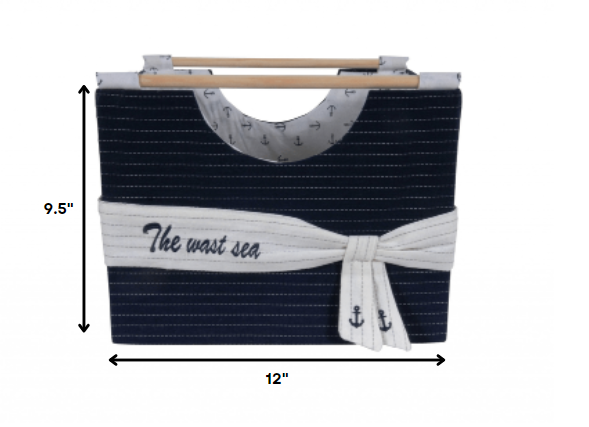 12" X 12.5" X 9.5" White Blue Foldable Fabric Basket Set Of 3