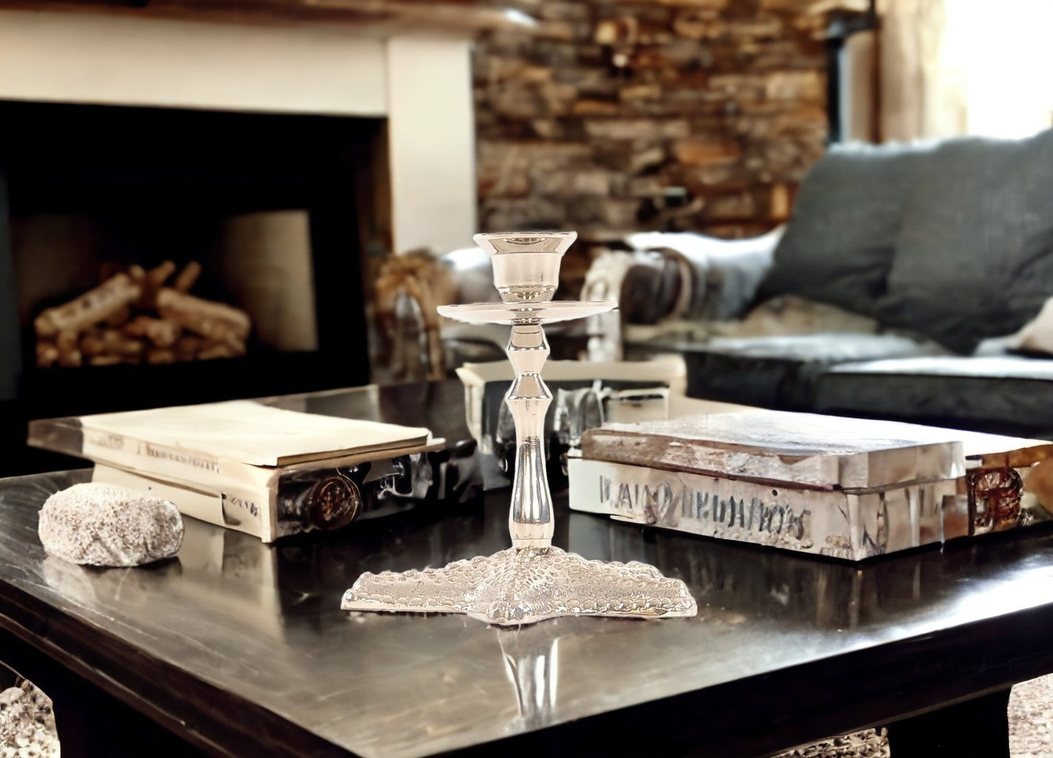 5" Silver Brass Starfish Tabletop Candle Holder