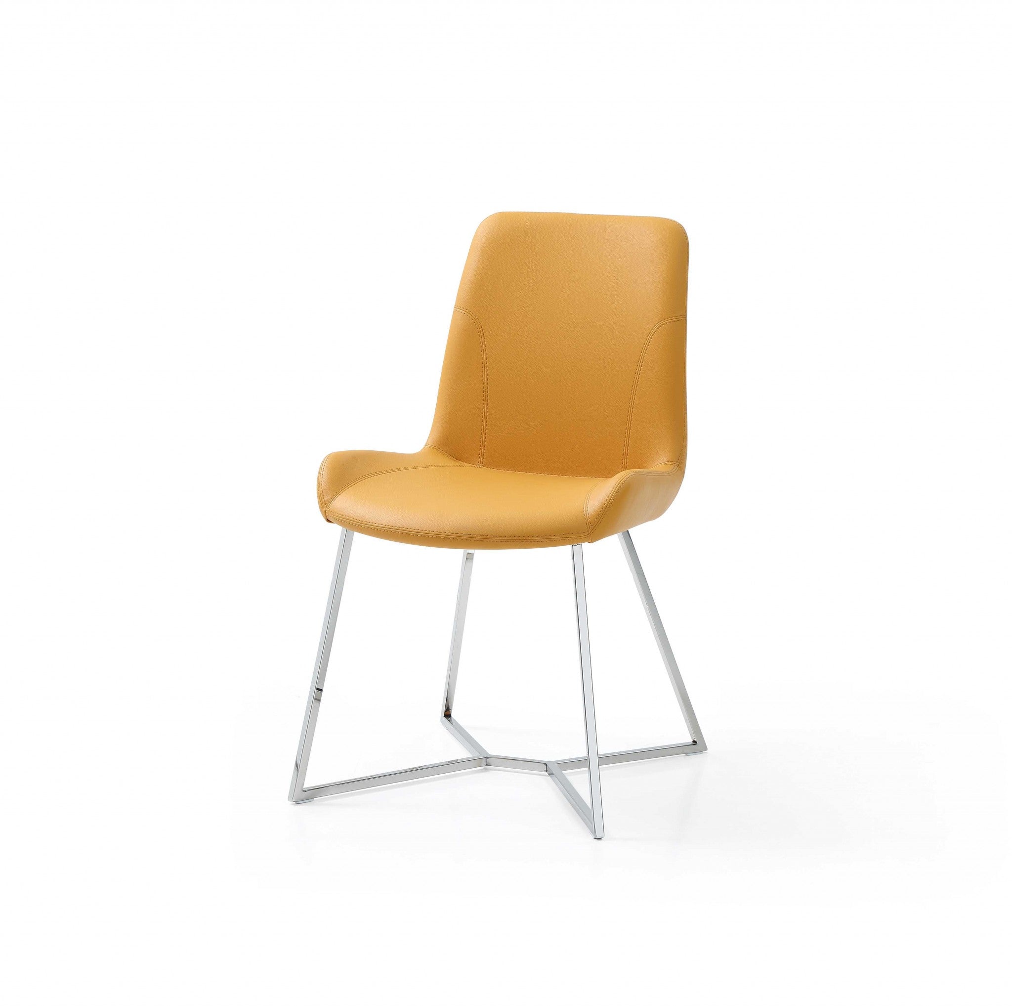 Set of Two Orange and Silver Upholstered Dining Side Chairs