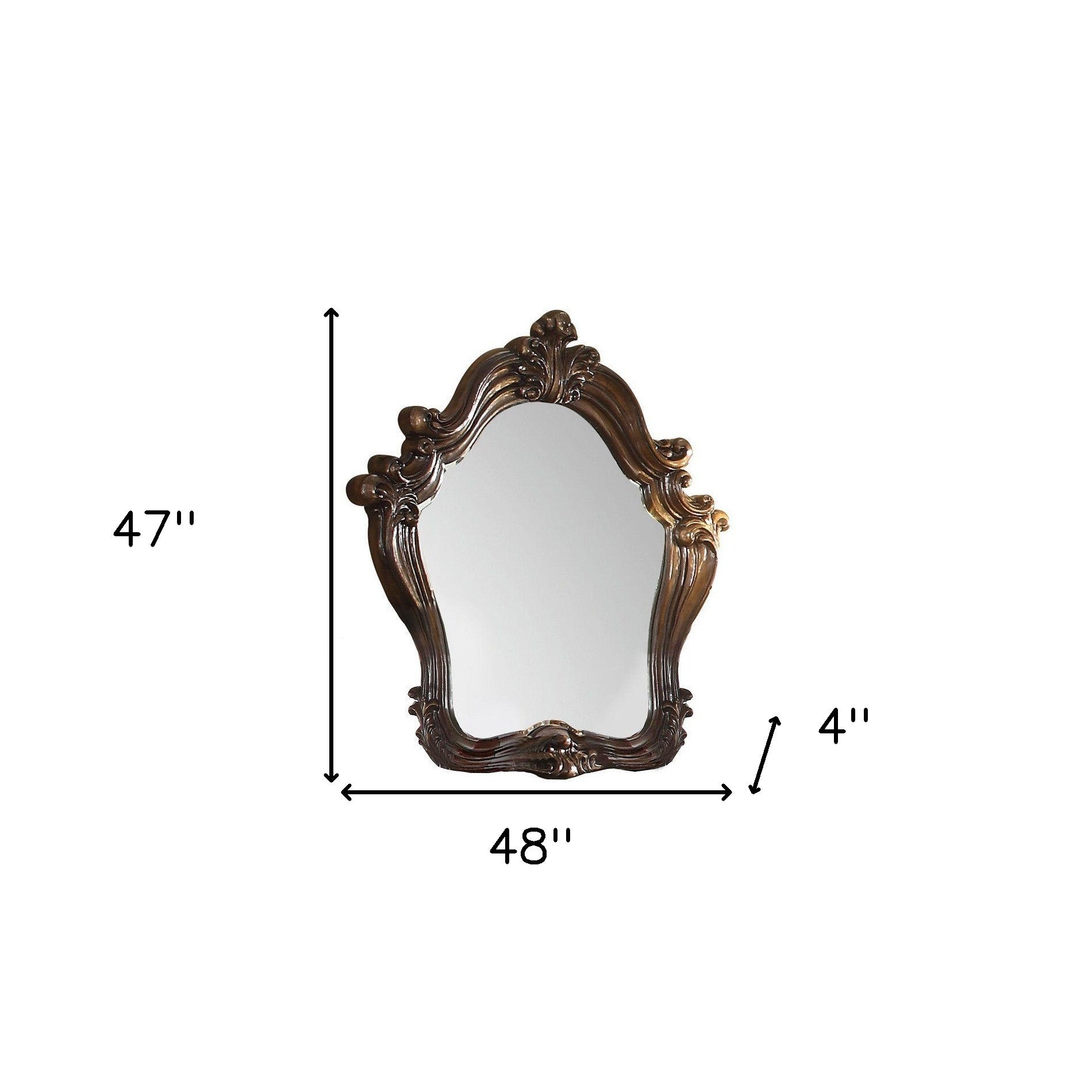 47" Brown Crowned Top Solid Wood Framed Dresser Mirror