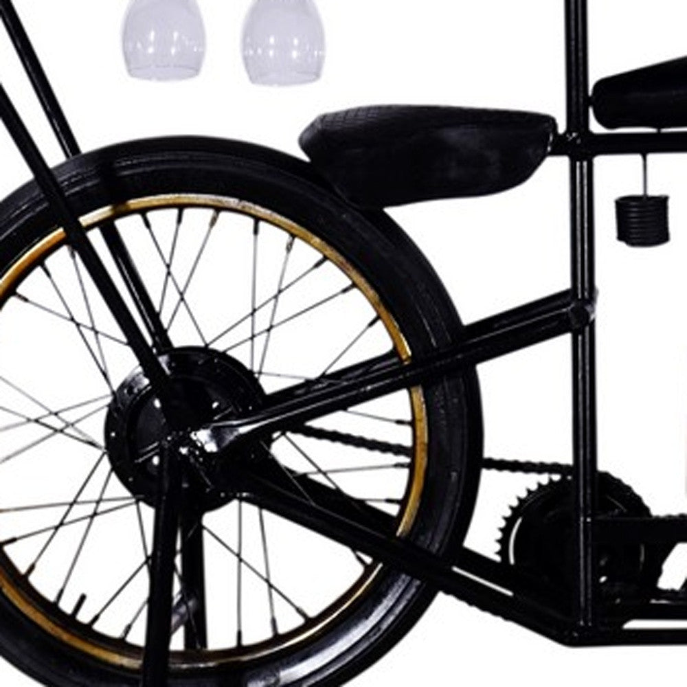 17" Black Metal and Solid Wood Motorcycle Bar Cart With Wine Storage