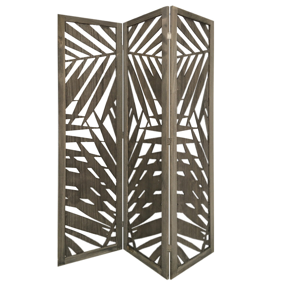3 Panel Grey Room Divider With Tropical Leaf