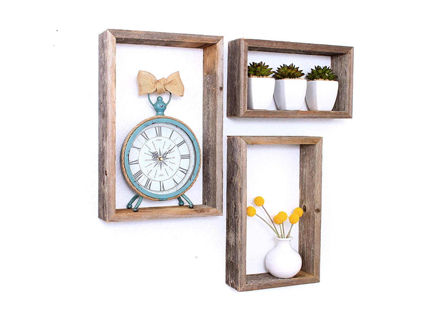 Set of Three Gray Wood Hanging Dimensional Sculpture