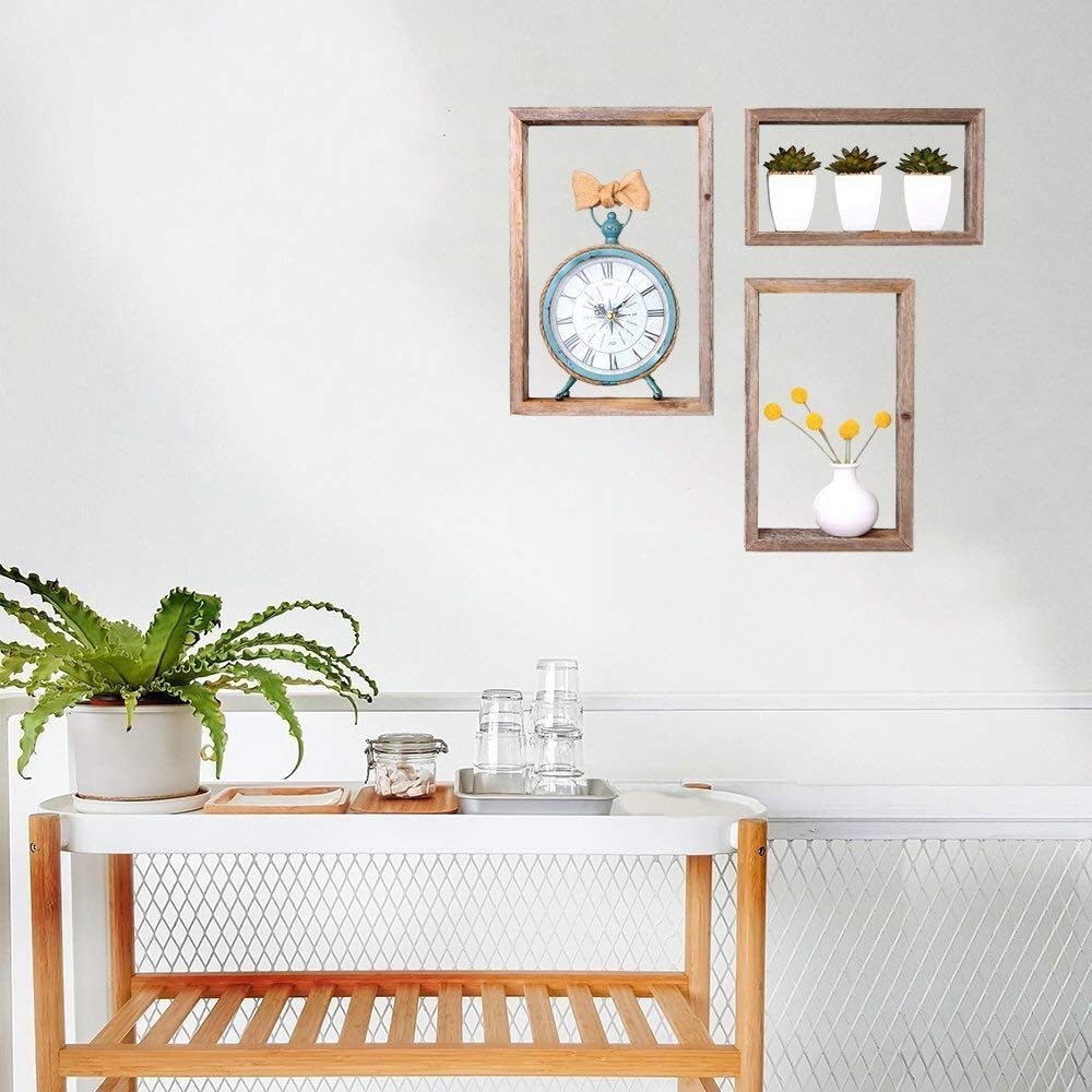 Set of Three Gray Wood Hanging Dimensional Sculpture