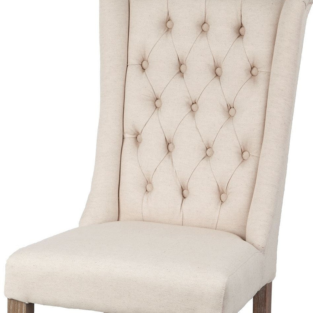 Cream Plush Linen Covering With Ash Solid Wood Base Dining Chair