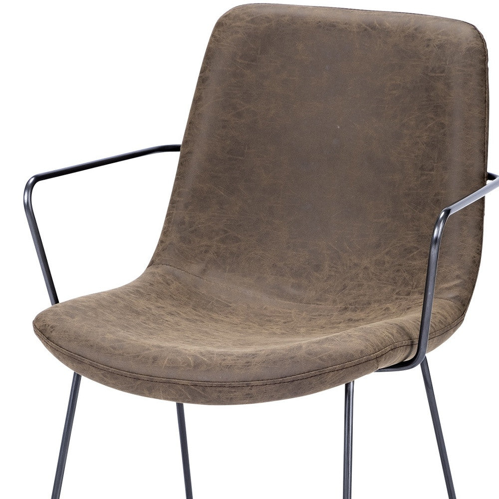 Brown Faux Leather Seat With Black Iron Frame Dining Chair